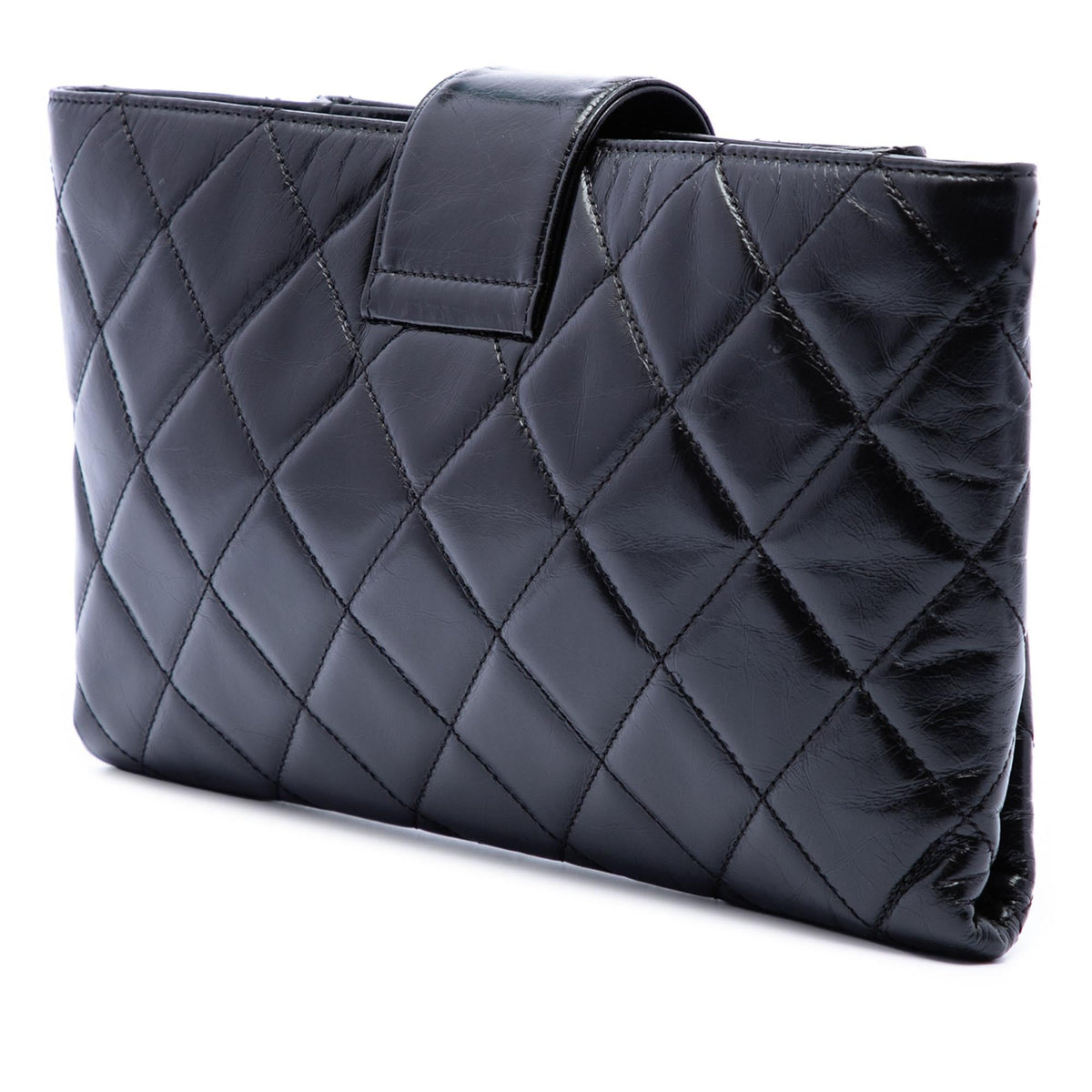 Chanel Quilted Glazed Calfskin Coco Pleats Chain Clutch - Black