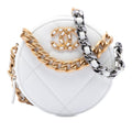 Chanel Quilted Goatskin 19 Round Clutch With Chain - White