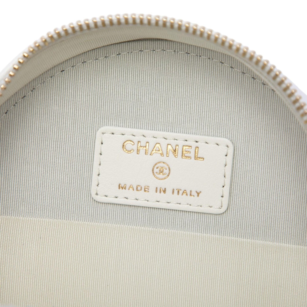 Chanel Quilted Goatskin 19 Round Clutch With Chain - White