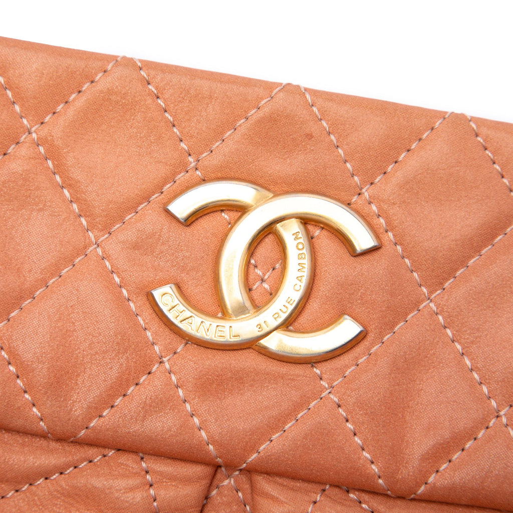 Chanel Quilted Iridescent Calfskin Chic Quilt Bowling Bag - Orange