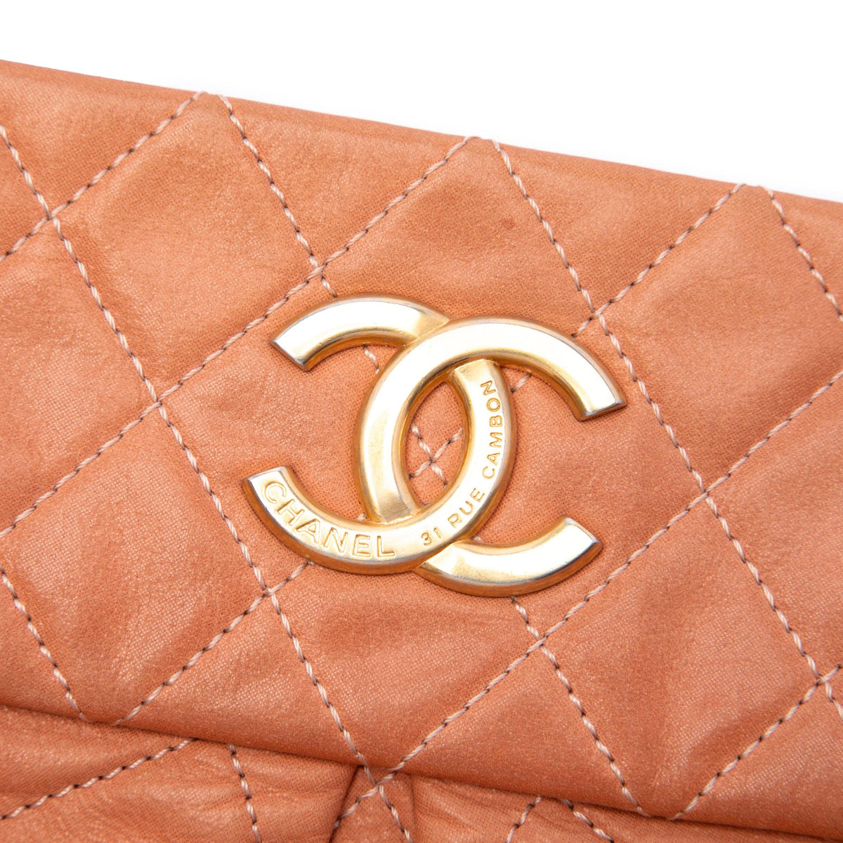 Chanel Quilted Iridescent Calfskin Chic Quilt Bowling Bag - Orange
