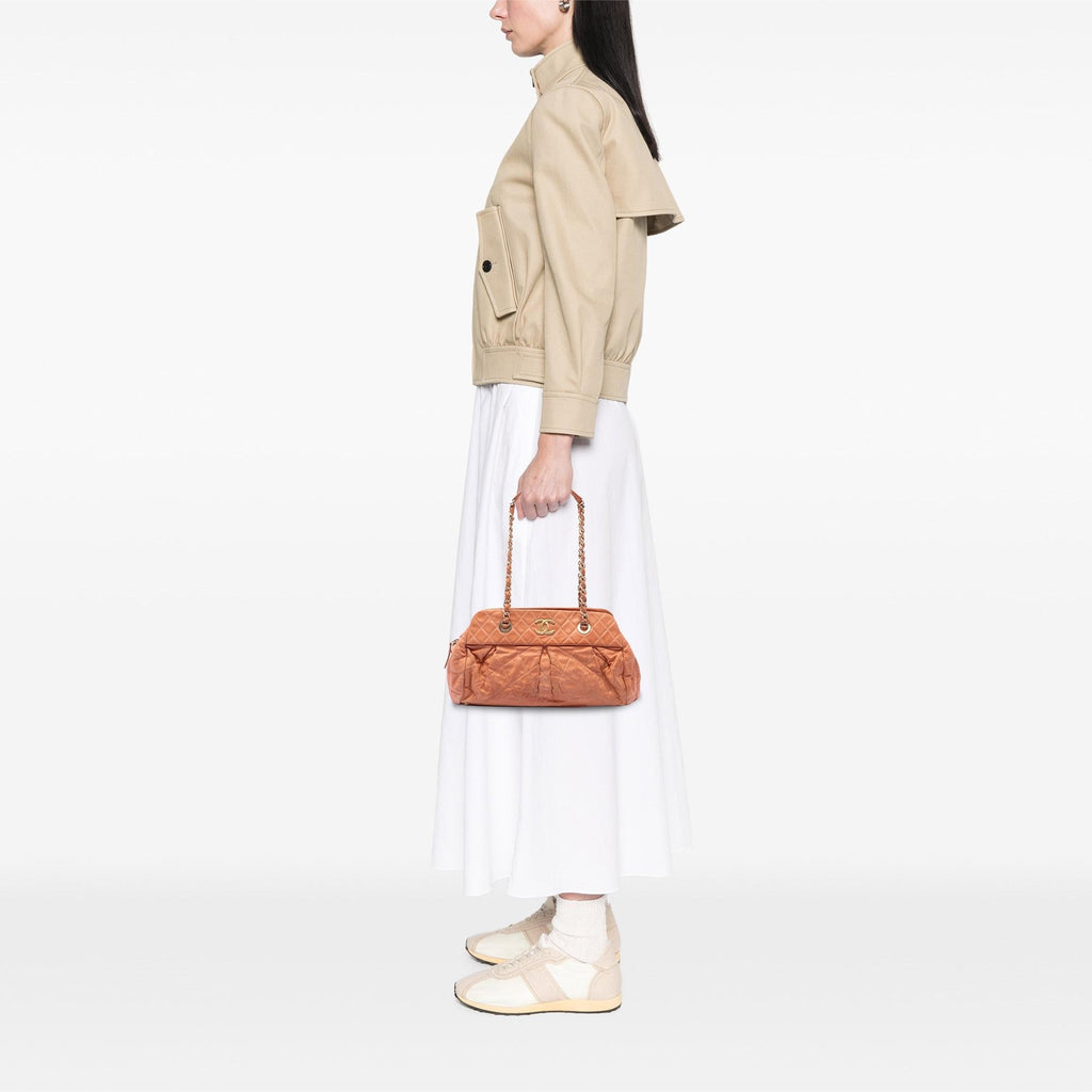 Chanel Quilted Iridescent Calfskin Chic Quilt Bowling Bag - Orange