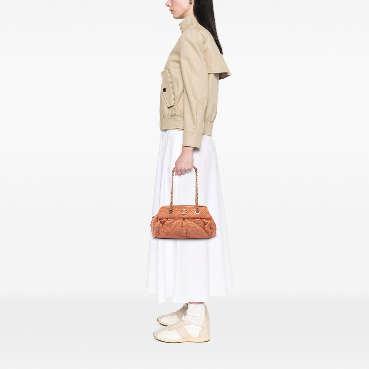 Chanel Quilted Iridescent Calfskin Chic Quilt Bowling Bag - Orange