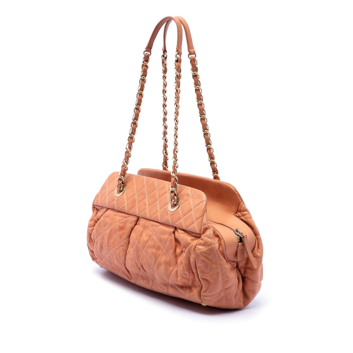Chanel Quilted Iridescent Calfskin Chic Quilt Bowling Bag - Orange