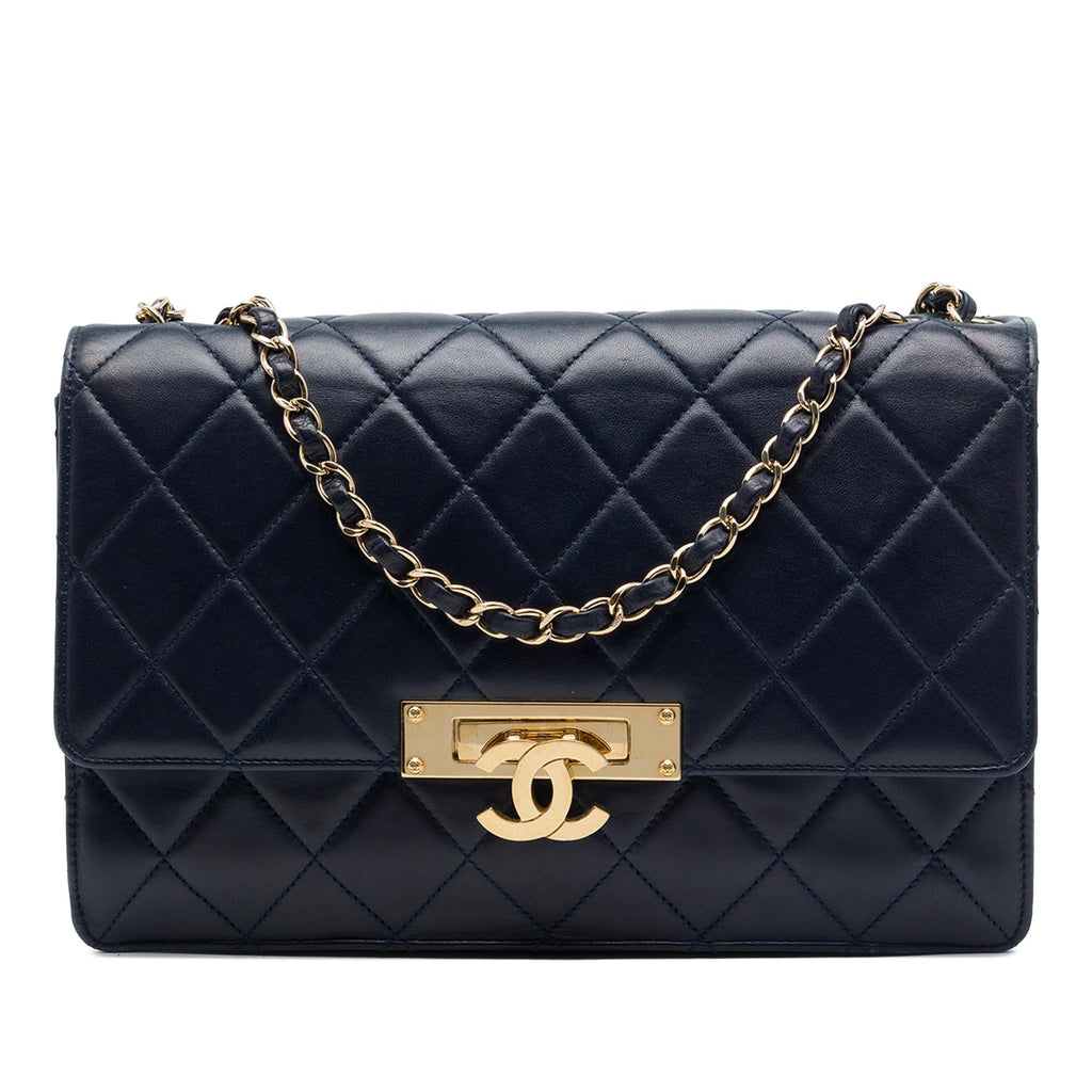 Chanel Quilted Lambskin Golden Class Flap Shoulder Bag - Blue