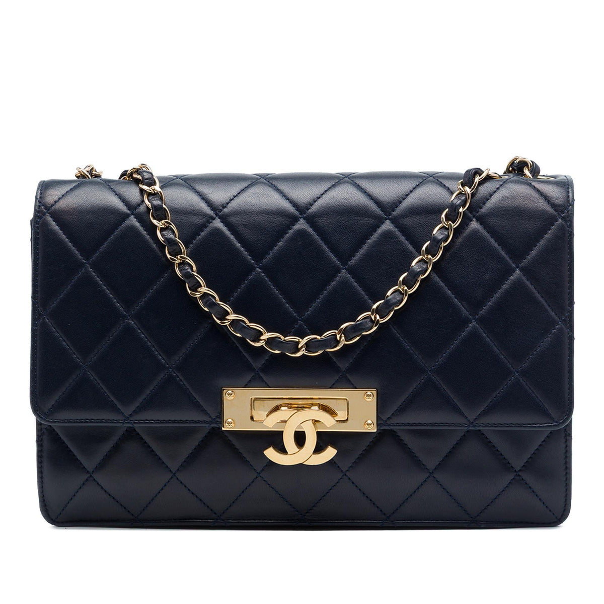 Chanel Quilted Lambskin Golden Class Flap Shoulder Bag - Blue