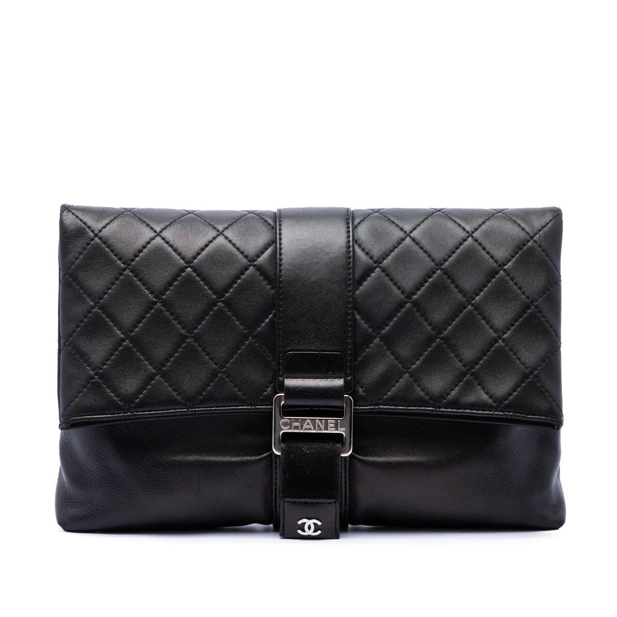 Chanel Quilted Lambskin Grip Clutch - Black