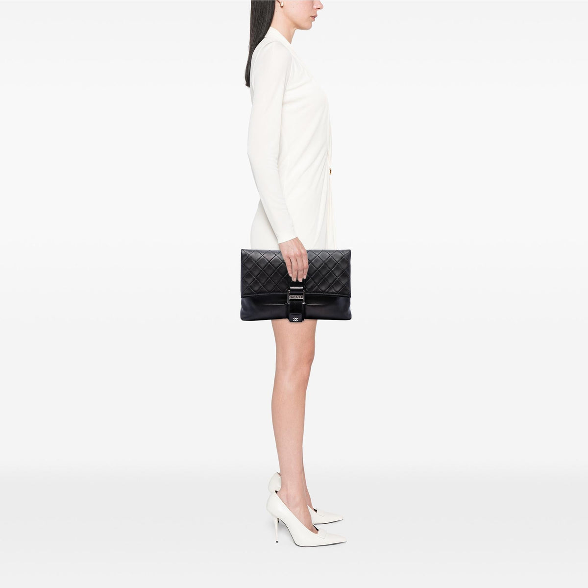 Chanel Quilted Lambskin Grip Clutch - Black