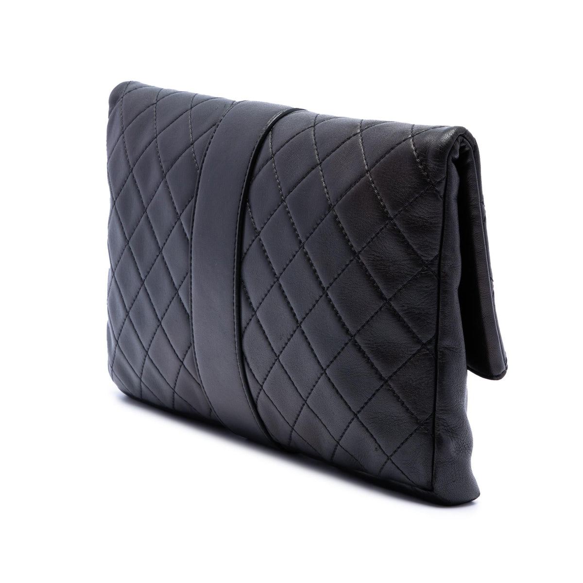 Chanel Quilted Lambskin Grip Clutch - Black