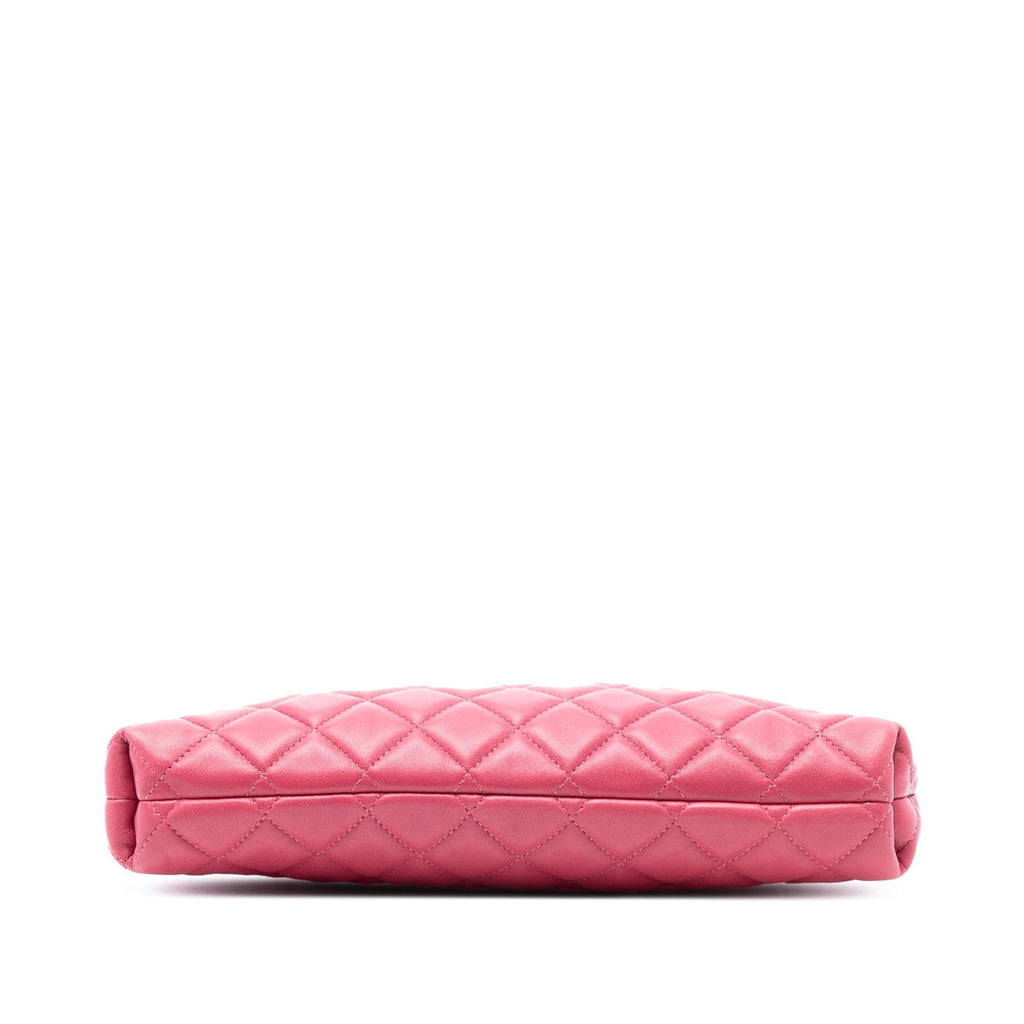 Chanel Quilted Lambskin Kiss Lock Clutch - Pink
