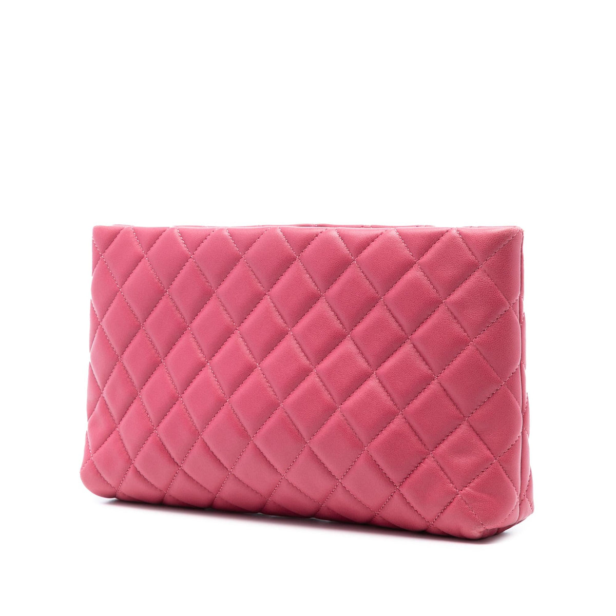 Chanel Quilted Lambskin Kiss Lock Clutch - Pink
