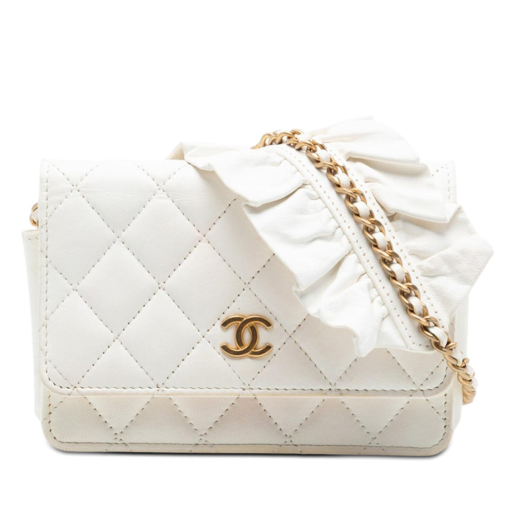 Chanel Quilted Lambskin Romance Wallet on Chain - White
