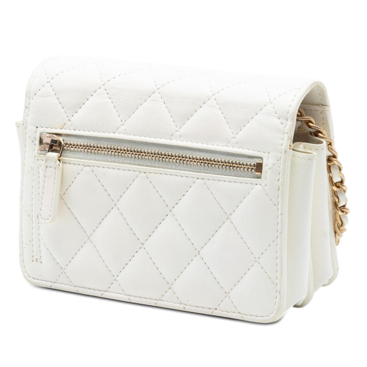 Chanel Quilted Lambskin Romance Wallet on Chain - White
