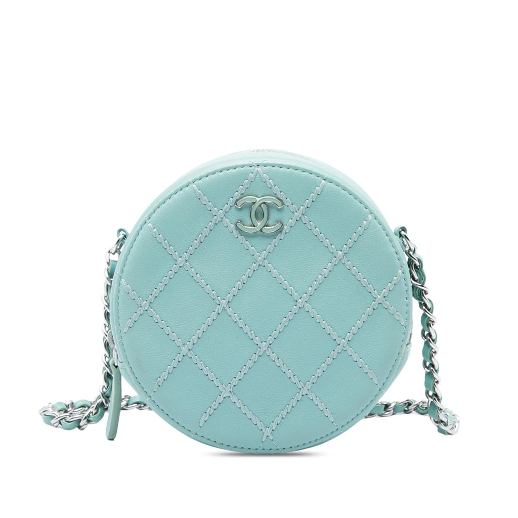 Chanel Quilted Lambskin Ultimate Stitch Round Clutch With Chain - Blue
