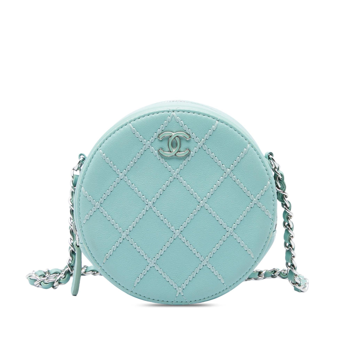 Chanel Quilted Lambskin Ultimate Stitch Round Clutch With Chain - Blue