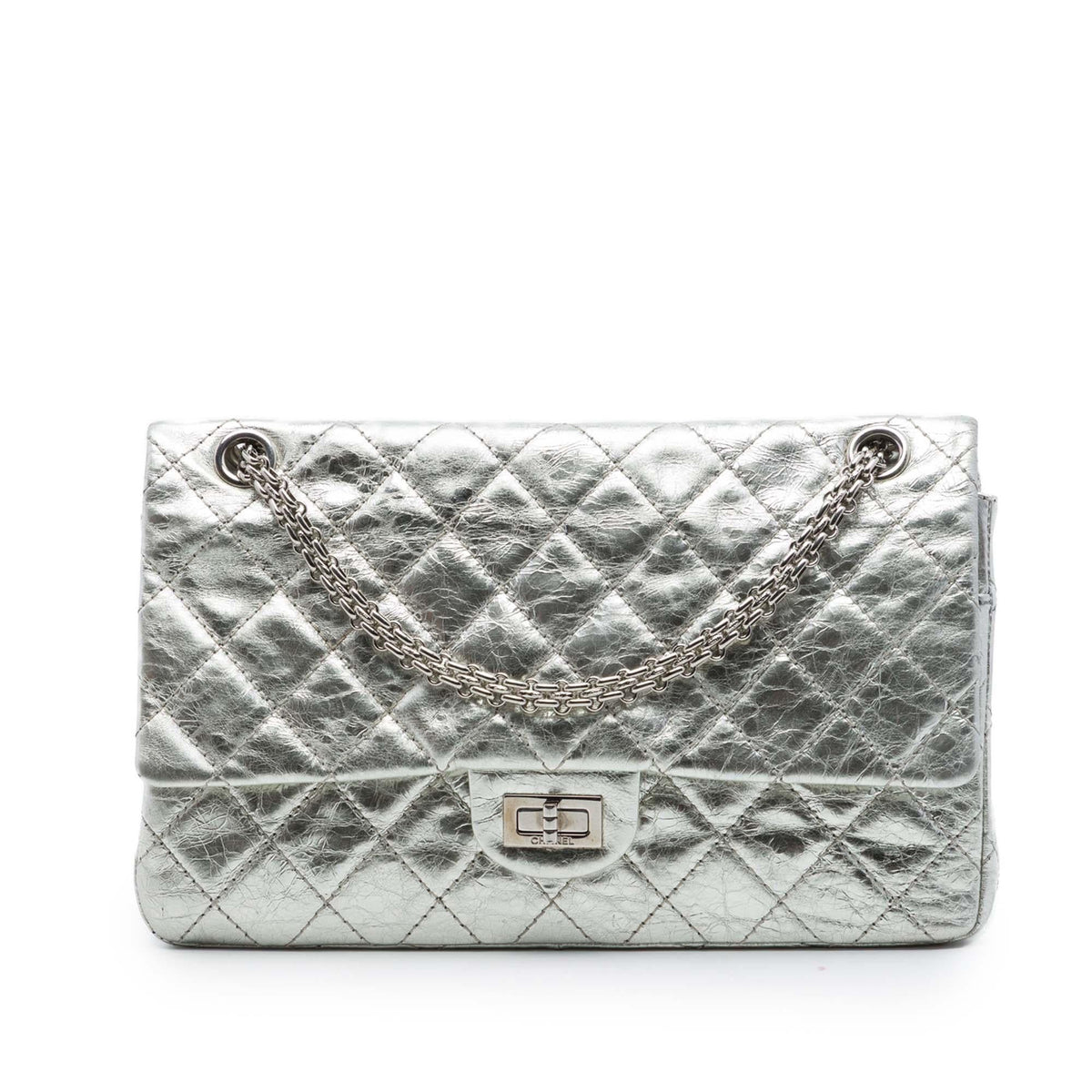 Chanel Quilted Metallic Aged Calfskin Reissue 2.55 Double Flap 226 Shoulder Bag - Silver
