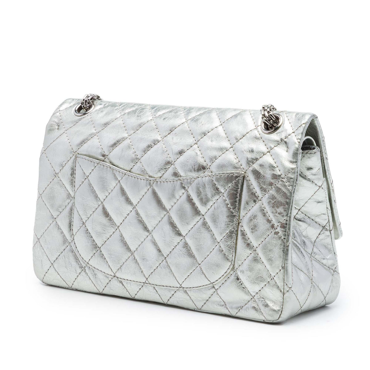 Chanel Quilted Metallic Aged Calfskin Reissue 2.55 Double Flap 226 Shoulder Bag - Silver