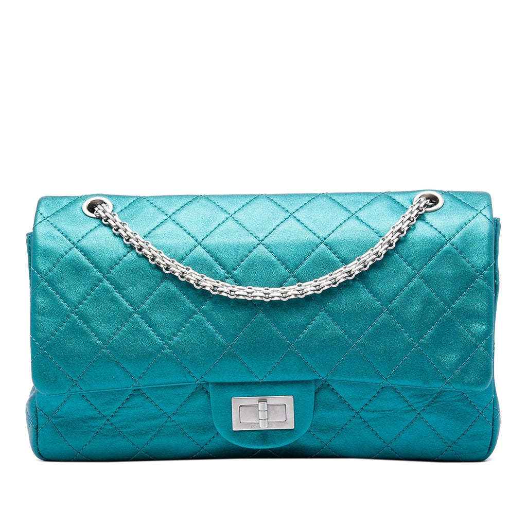 Chanel Quilted Metallic Calfskin Reissue 2.55 Flap 227 Shoulder Bag - Blue