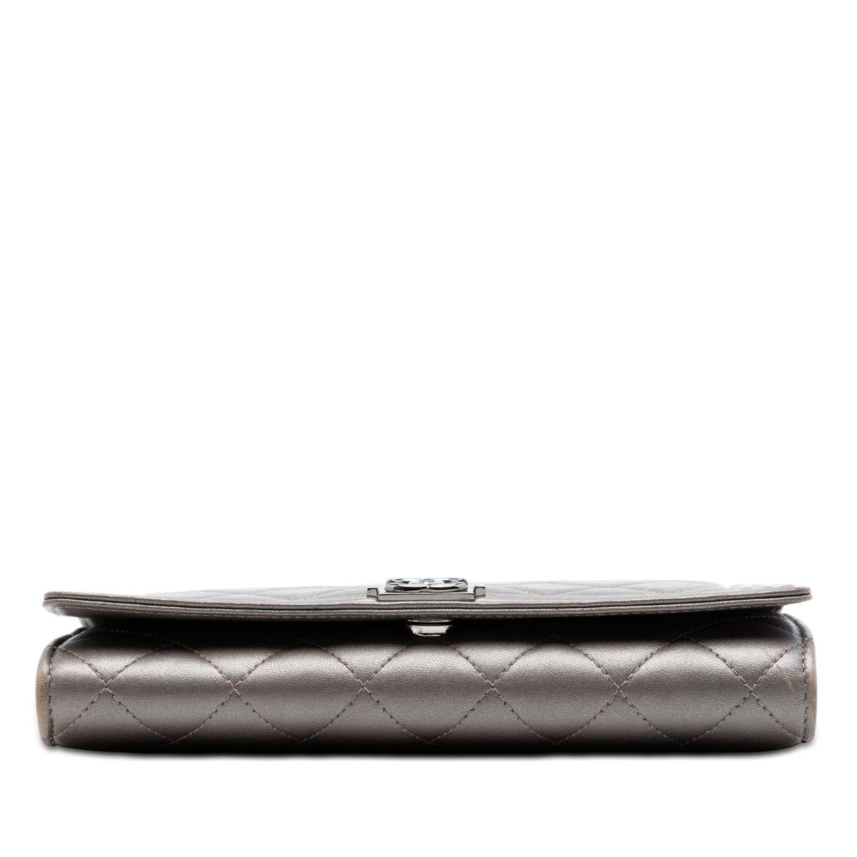 Chanel Quilted Metallic Lambskin Boy Clutch On Chain - Brown