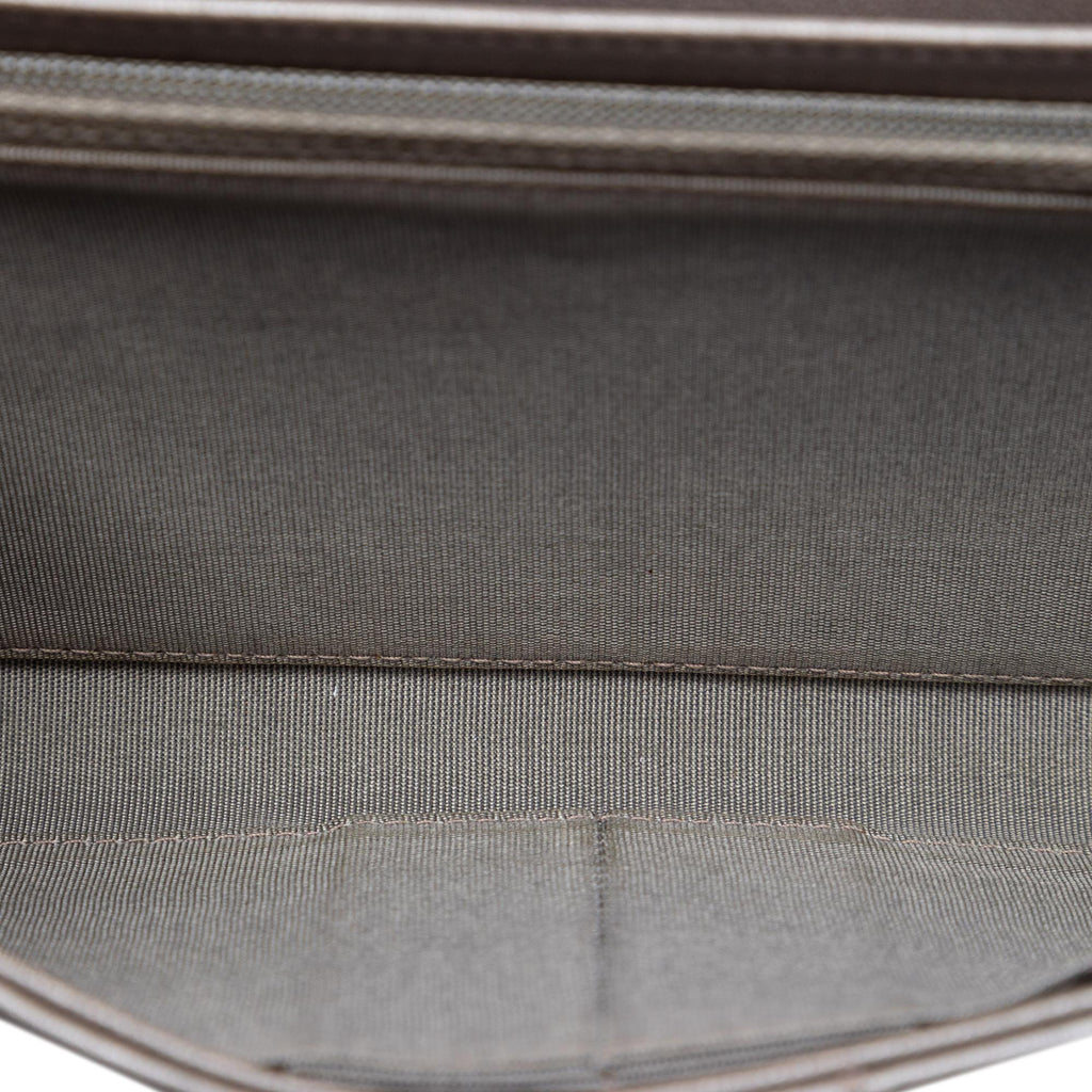 Chanel Quilted Metallic Lambskin Boy Clutch On Chain - Brown