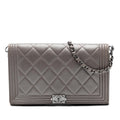 Chanel Quilted Metallic Lambskin Boy Clutch On Chain - Brown