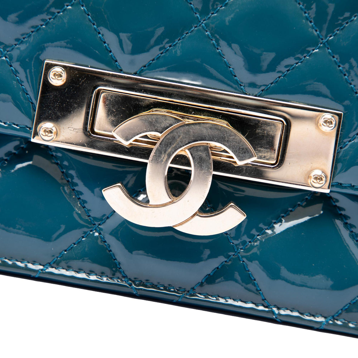 Chanel Quilted Patent Golden Class East West Wallet on Chain - Blue