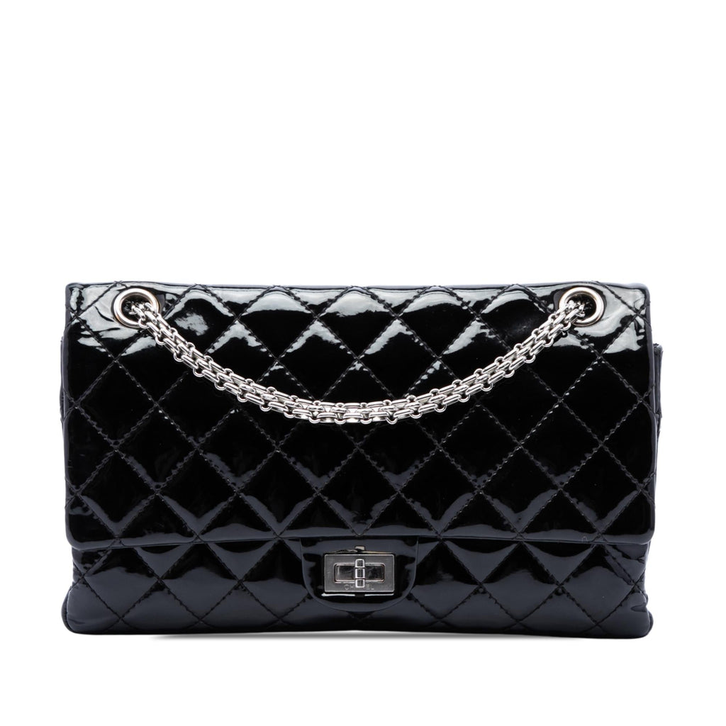 Chanel Quilted Patent Reissue 2.55 Double Flap 226 Crossbody Bag - Black