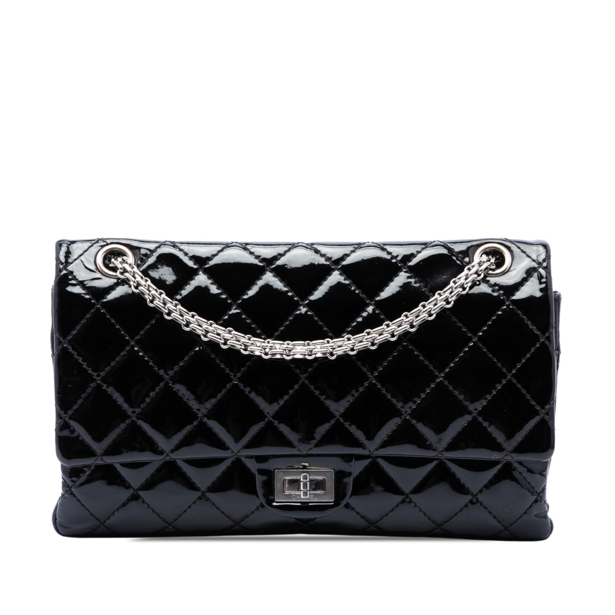 Chanel Quilted Patent Reissue 2.55 Double Flap 226 Crossbody Bag - Black