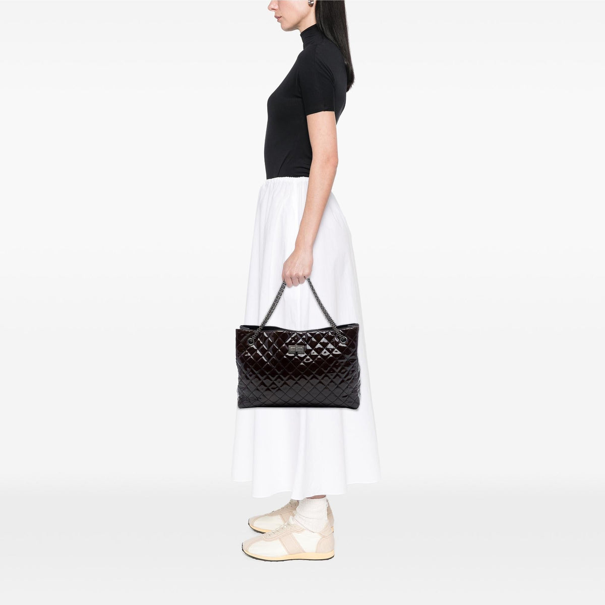 Chanel Quilted Patent Reissue 2.55 Tote Bag - Brown