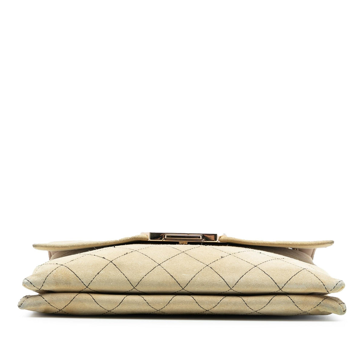 Chanel Quilted Suede Retro Label Flap Shoulder Bag - Beige