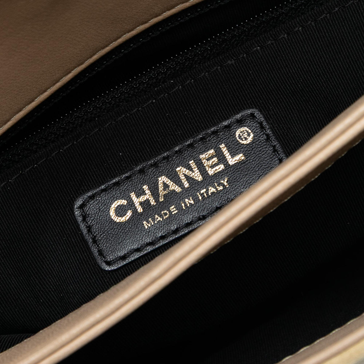 Chanel Quilted Suede Retro Label Flap Shoulder Bag - Beige