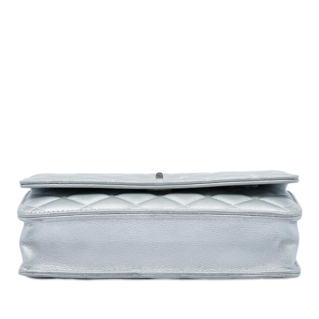 Chanel Reissue 2.55 Quilted Metallic Aged Calfskin Wallet on Chain - Silver