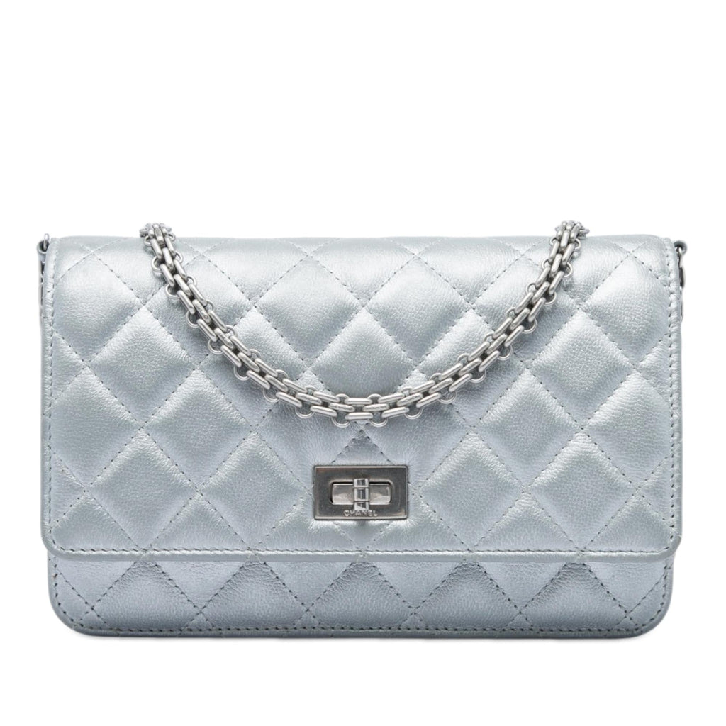 Chanel Reissue 2.55 Quilted Metallic Aged Calfskin Wallet on Chain - Silver