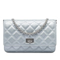 Chanel Reissue 2.55 Quilted Metallic Aged Calfskin Wallet on Chain - Silver