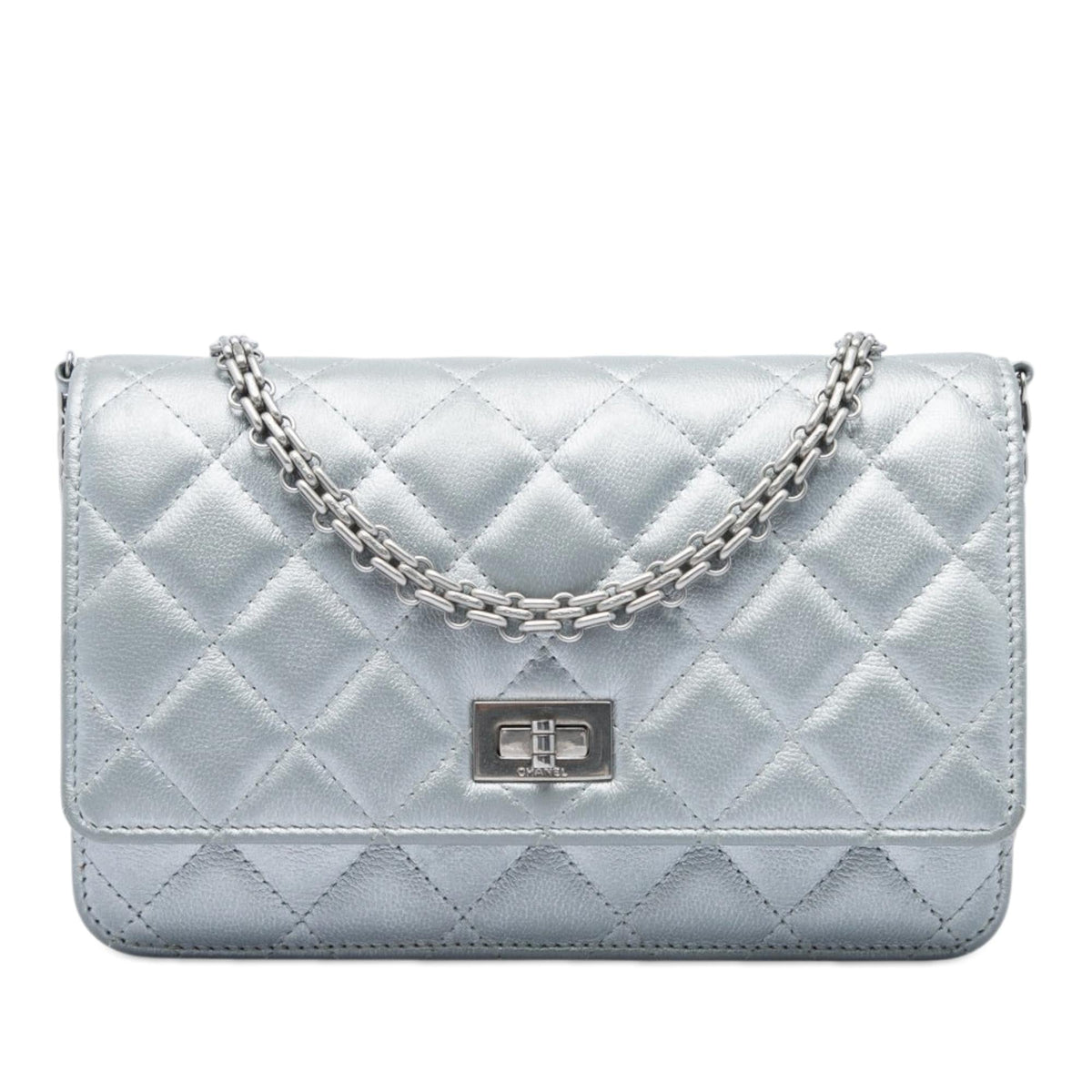Chanel Reissue 2.55 Quilted Metallic Aged Calfskin Wallet on Chain - Silver