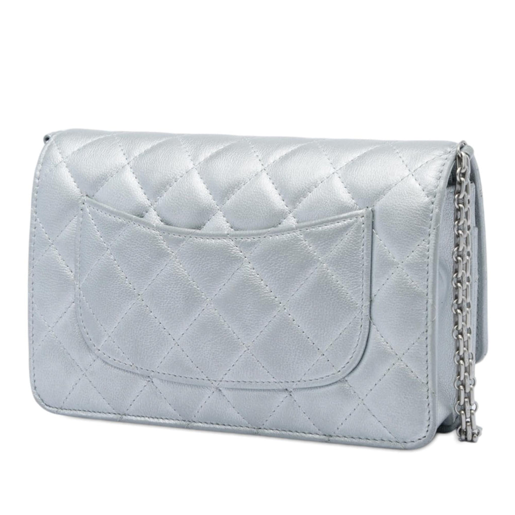 Chanel Reissue 2.55 Quilted Metallic Aged Calfskin Wallet on Chain - Silver