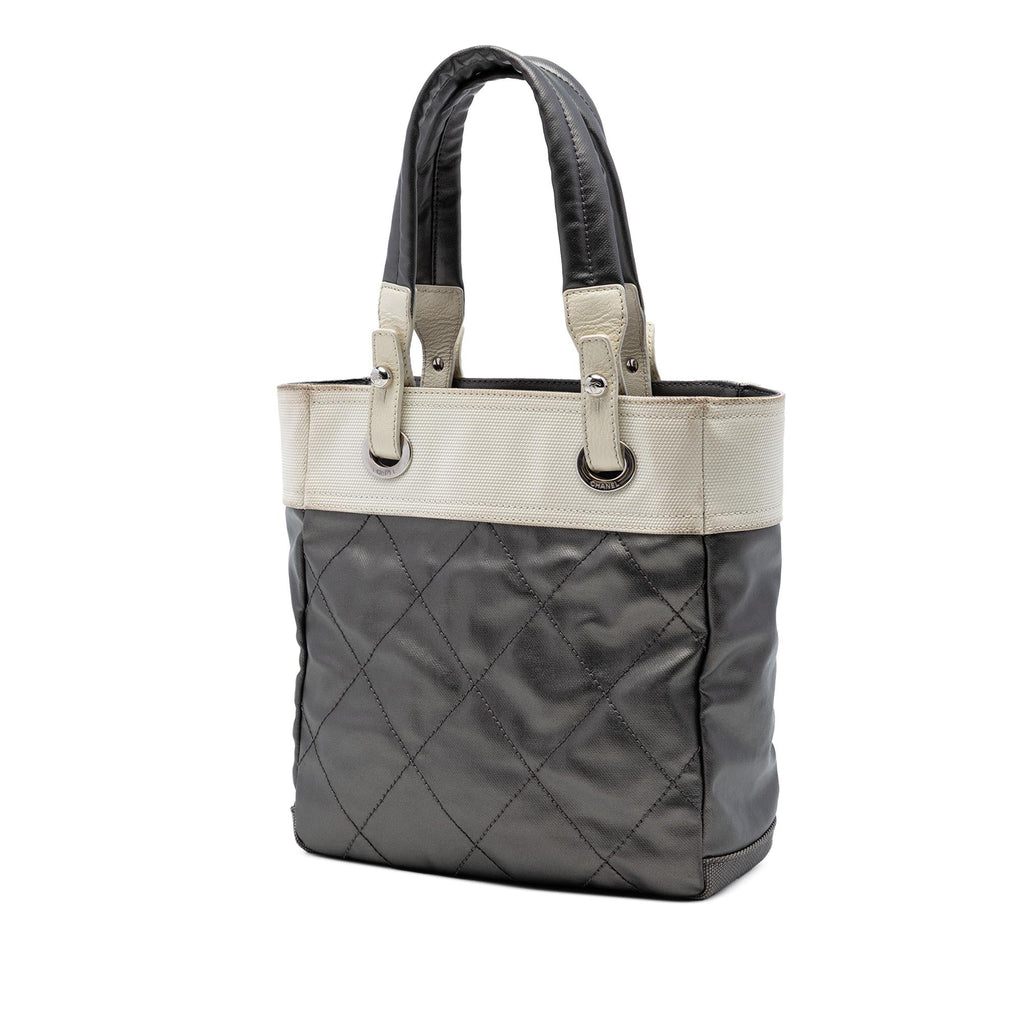Chanel Small Bicolor Quilted Coated Canvas Paris Biarritz Tote Bag - Grey