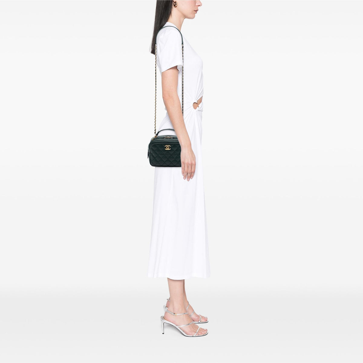 Chanel Small CC Quilted Calfskin Top Handle Vanity Case with Chain Satchel - Green