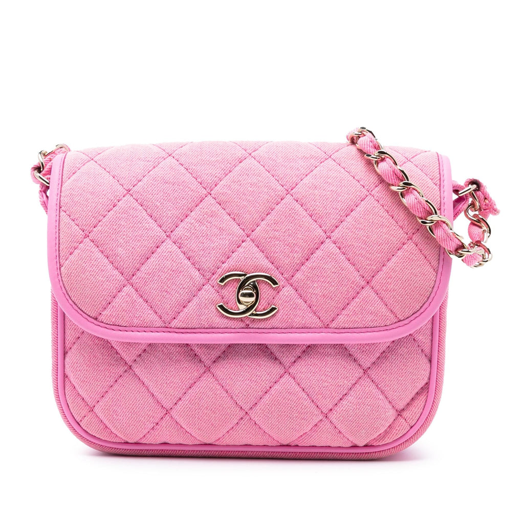 Chanel Small CC Quilted Denim Messenger Flap - Pink