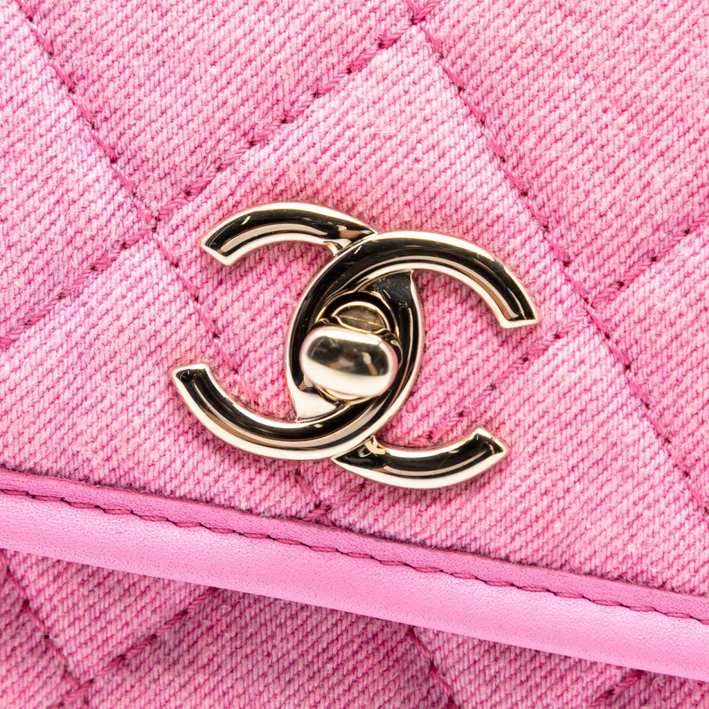 Chanel Small CC Quilted Denim Messenger Flap - Pink