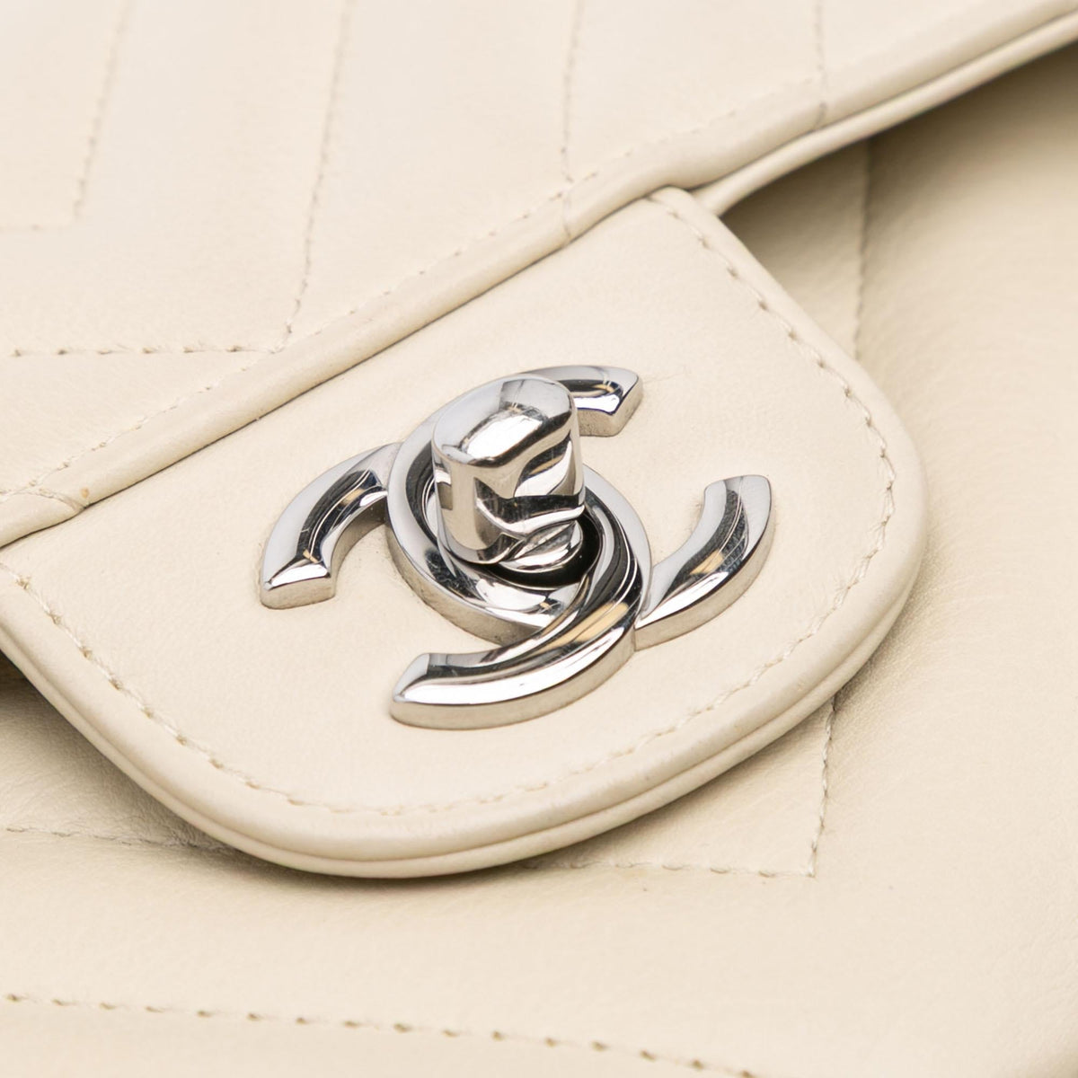 Chanel Small Classic Chevron Lambskin Double Flap Shoulder Bag - White