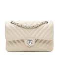 Chanel Small Classic Chevron Lambskin Double Flap Shoulder Bag - White