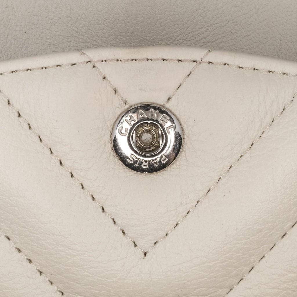 Chanel Small Classic Chevron Lambskin Double Flap Shoulder Bag - White