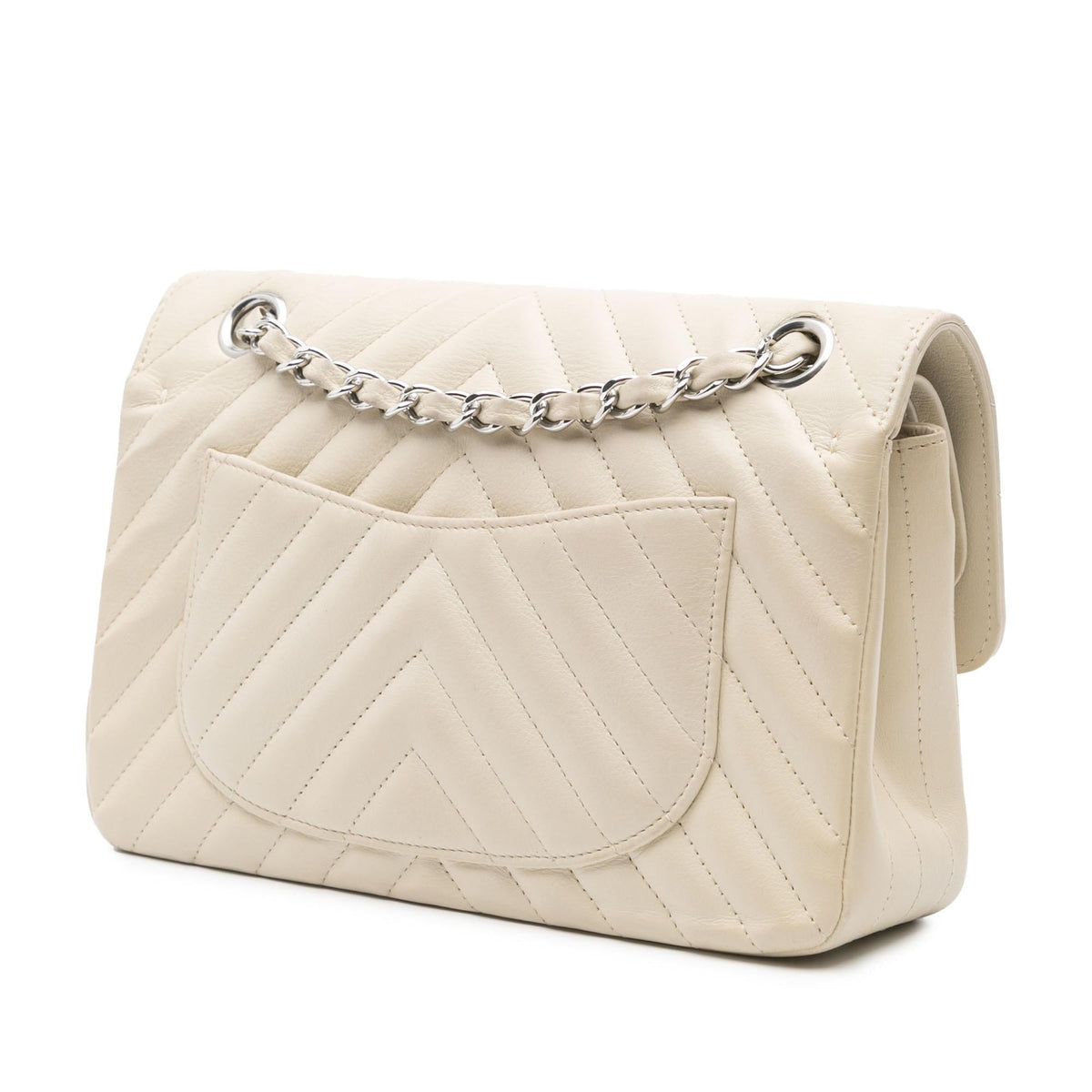 Chanel Small Classic Chevron Lambskin Double Flap Shoulder Bag - White