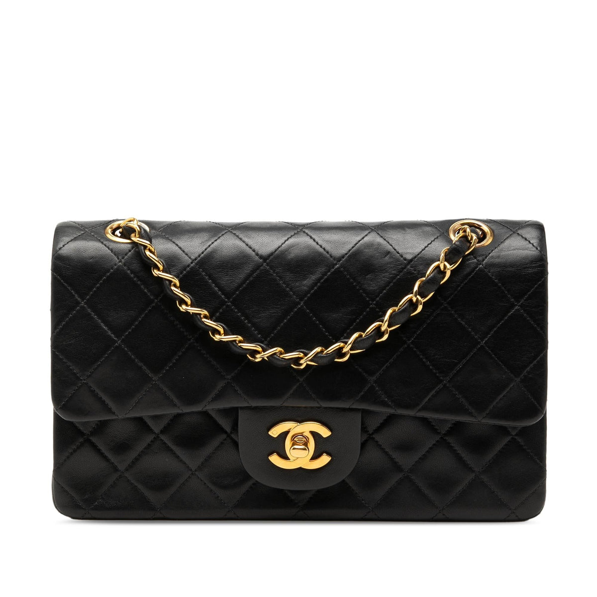 Chanel Small Classic Lambskin Double Flap Shoulder Bag - Black