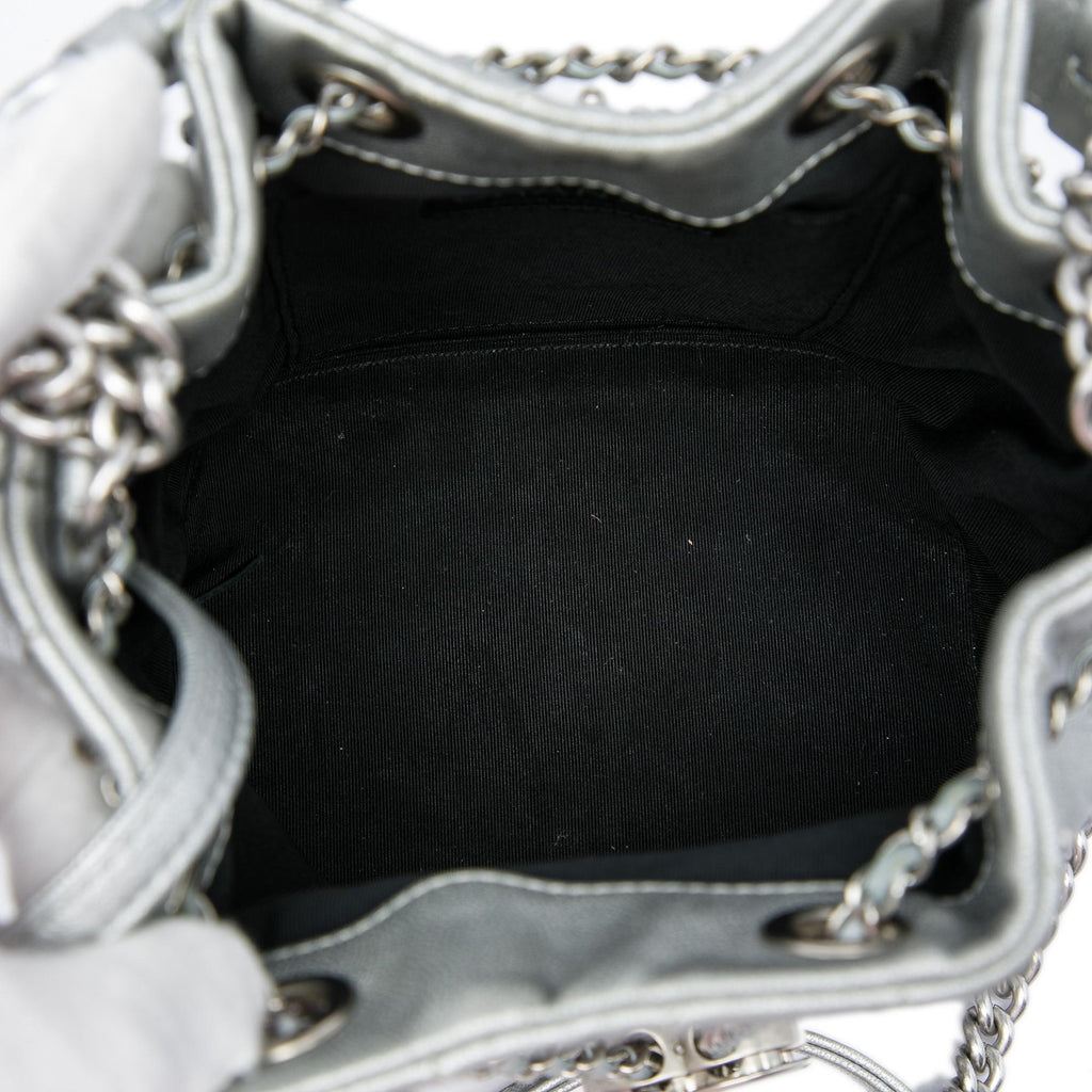 Chanel Small Metallic Chevron Lambskin Stud Wars Drawstring Bucket Bag - Silver