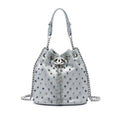 Chanel Small Metallic Chevron Lambskin Stud Wars Drawstring Bucket Bag - Silver