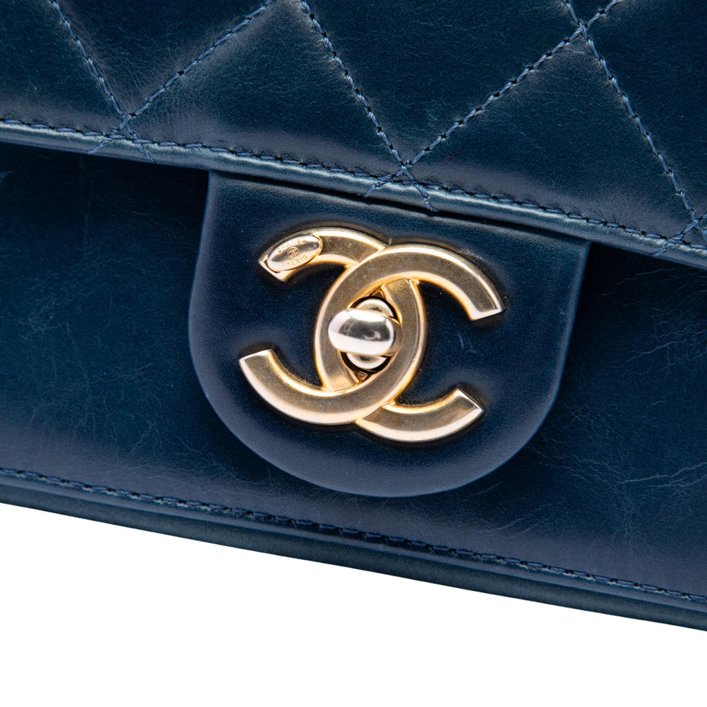 Chanel Small Quilted Calfskin Straight Lined Flap Satchel - Blue