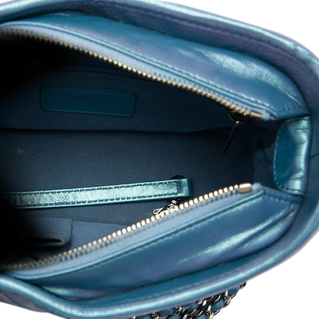 Chanel Small Quilted Iridescent Aged Calfskin Gabrielle Hobo - Blue