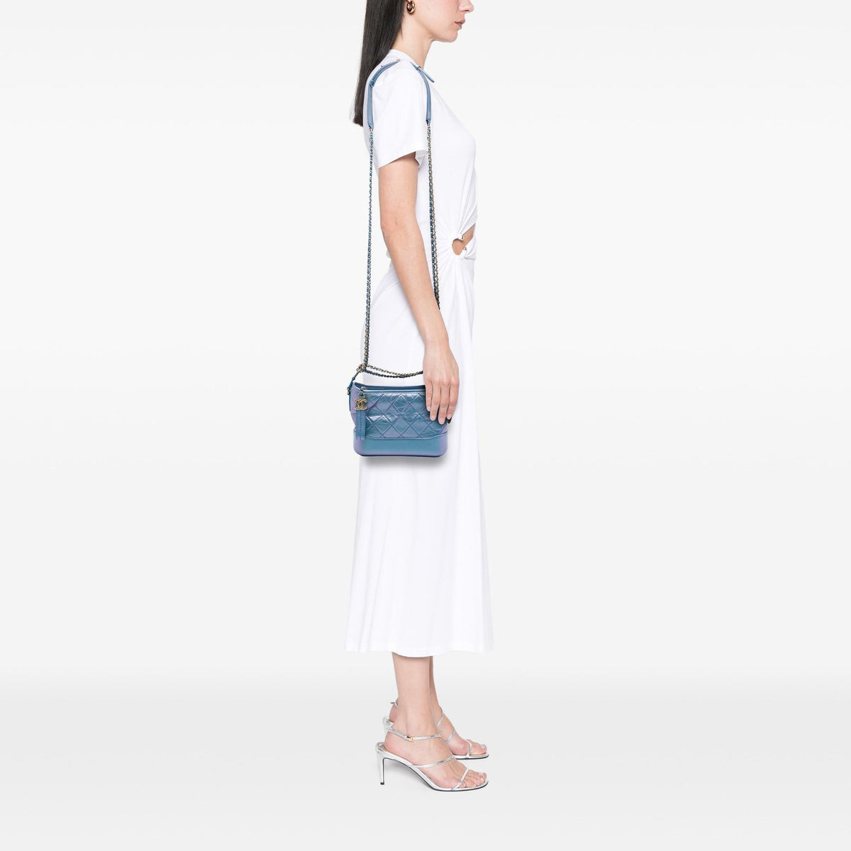 Chanel Small Quilted Iridescent Aged Calfskin Gabrielle Hobo - Blue